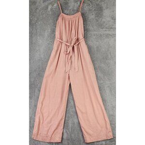 New In Jumpsuit Womens Medium Pink Linen Blend Sleeveless Tie Waist Wide Leg